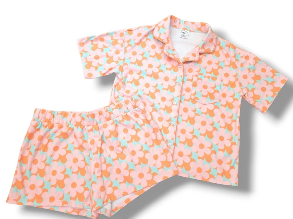 Art Class Girls' 10-12 Floral Print Notch-Collar Button-Down Flannel Pajama Set